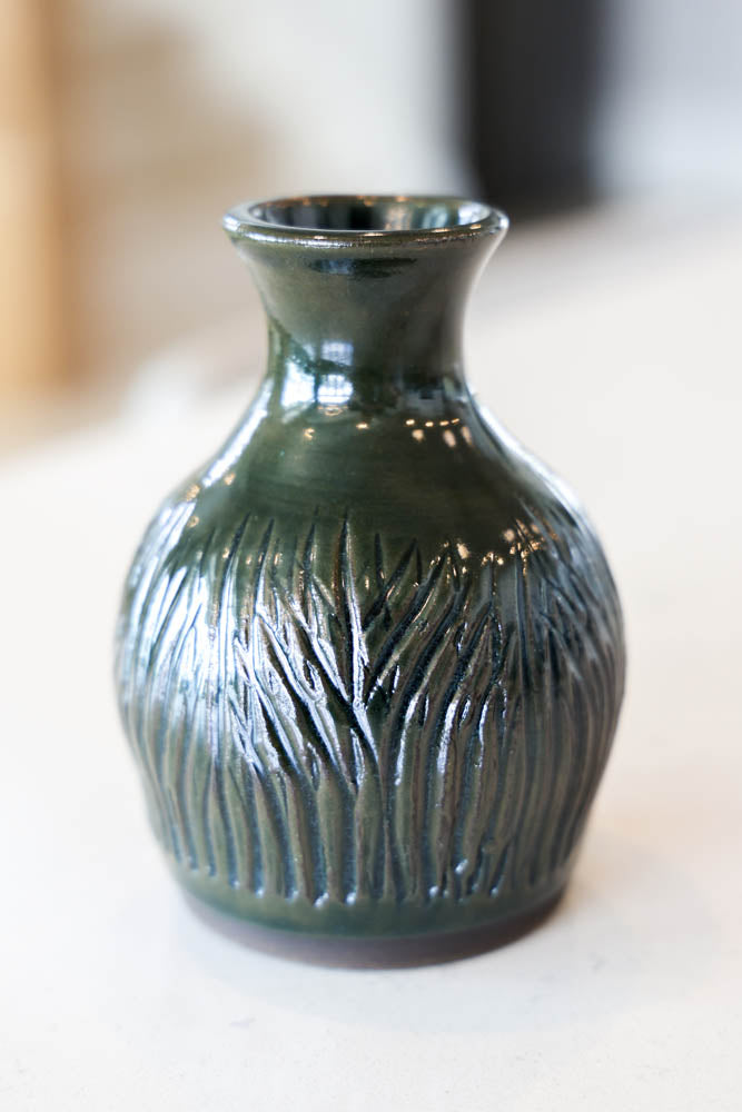 Pot #30 of 162 - Black Stoneware Bud Vase (Hand-Carved)