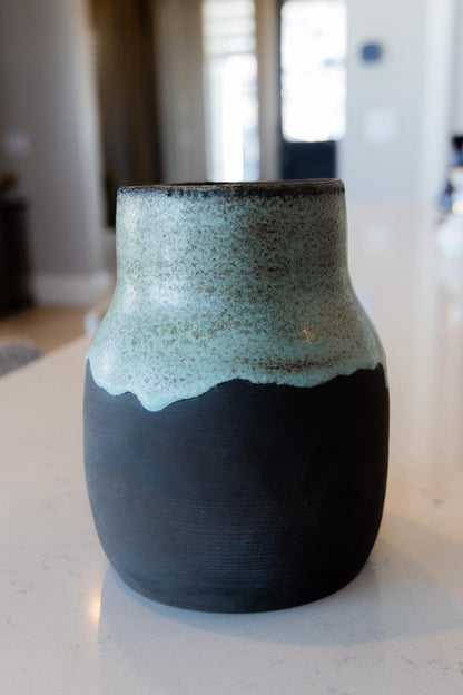 Large Stoneware Decorative Pot (Dark Chocolate & Creamy Greens)
