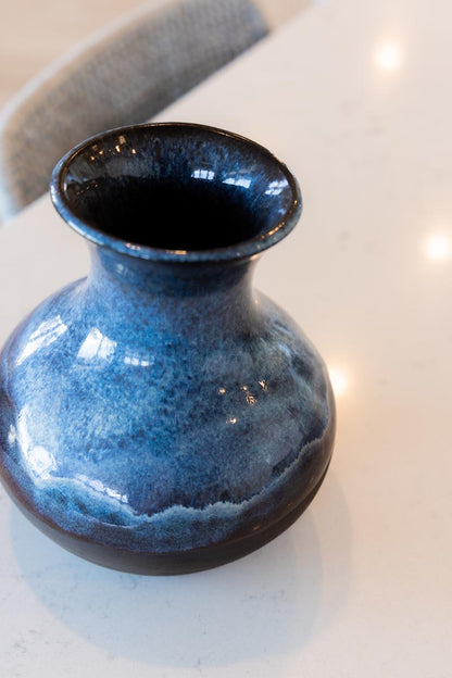 Medium Large Decorative Stoneware Pot (Dark Chocolate & Cascading Blues)