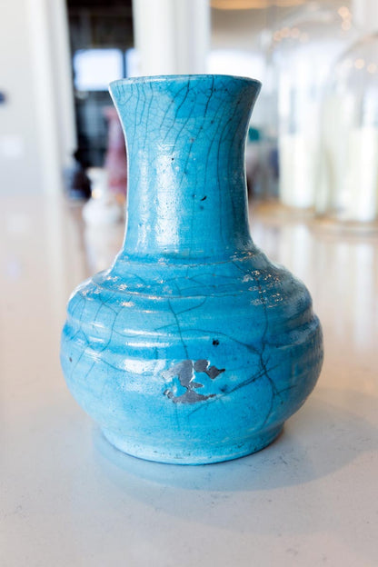 Large RAKU Turquoise Textured & Crackled Pot