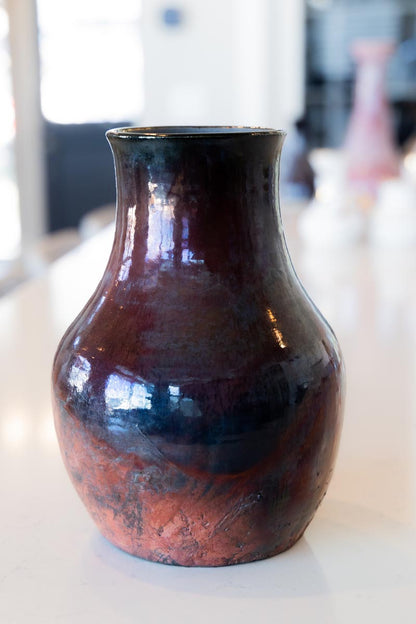 Large RAKU Decorative Pot (Coppers & Plums)