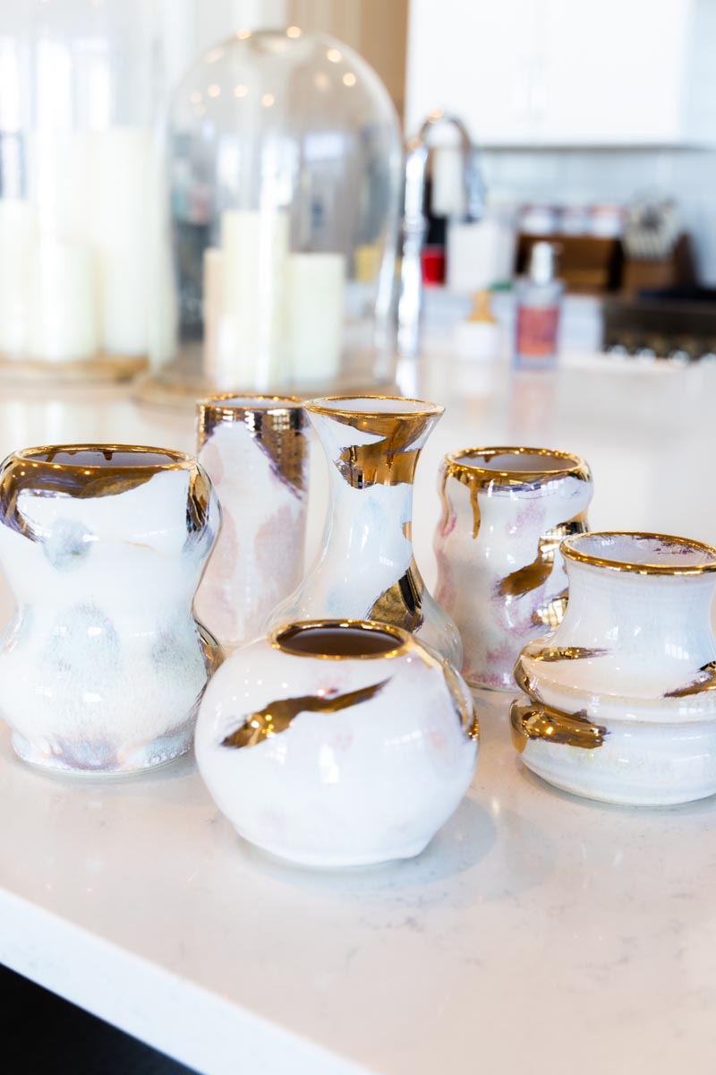 SET OF 6 Small Porcelain Pots with REAL GOLD Highlights & Accents