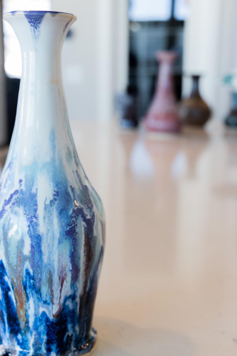 XL Decorative Color-Blast Stoneware Vase (Blues, Browns, & Whites)