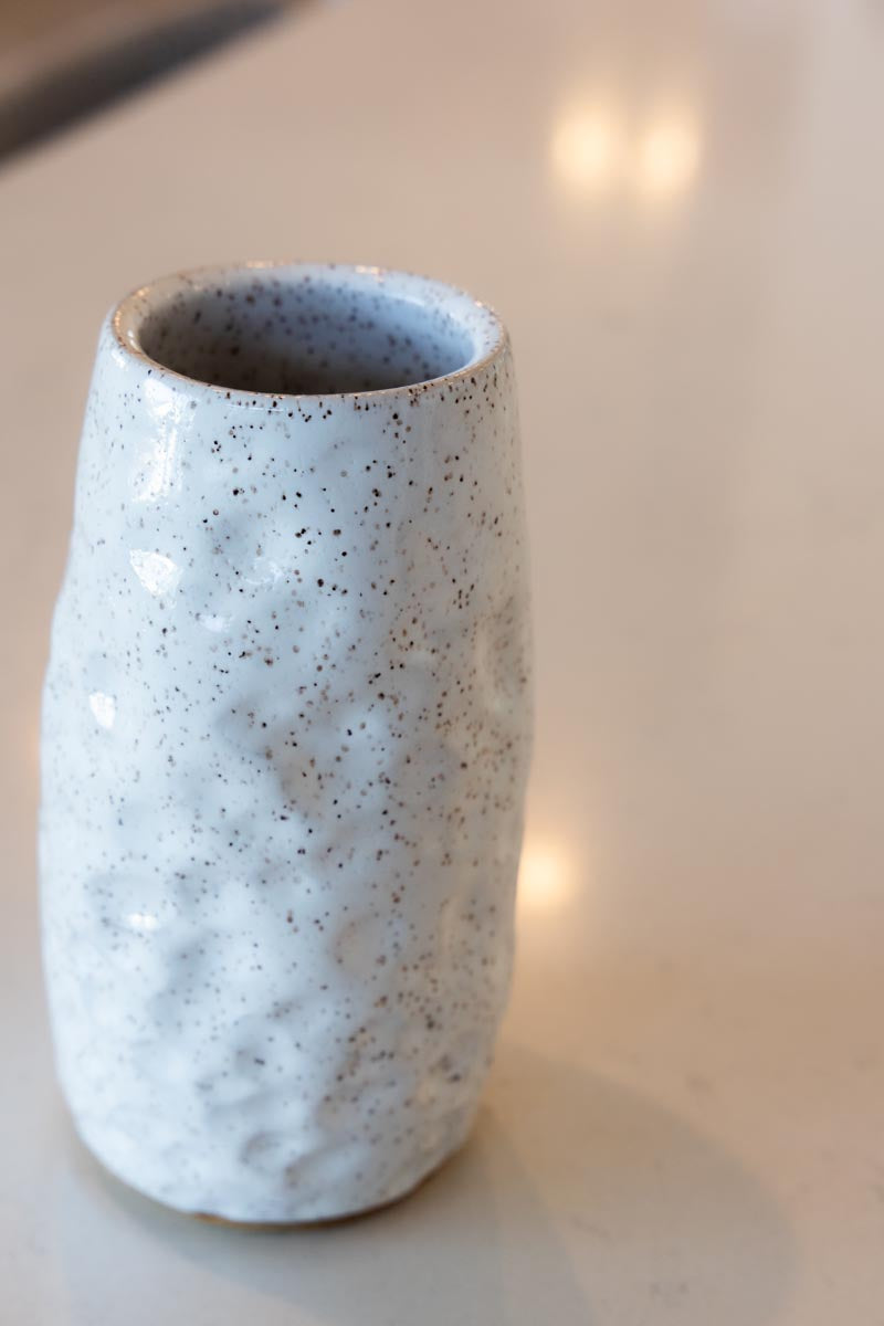 Large Hand-Textured Speckled Stoneware Flower Vase (White)