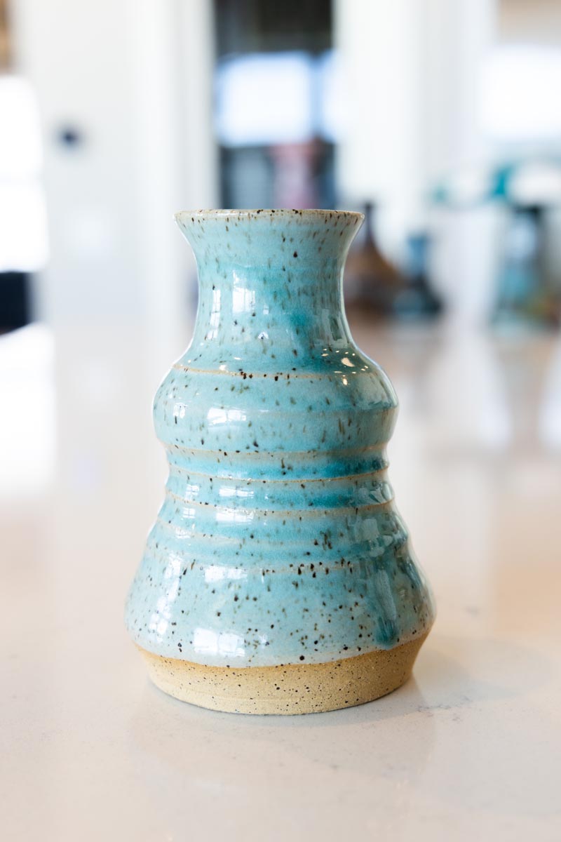 Small Decorative Speckled Stoneware Clear Turquoise Pot