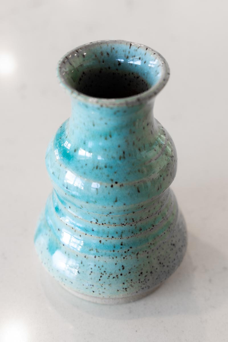 Small Decorative Speckled Stoneware Clear Turquoise Pot