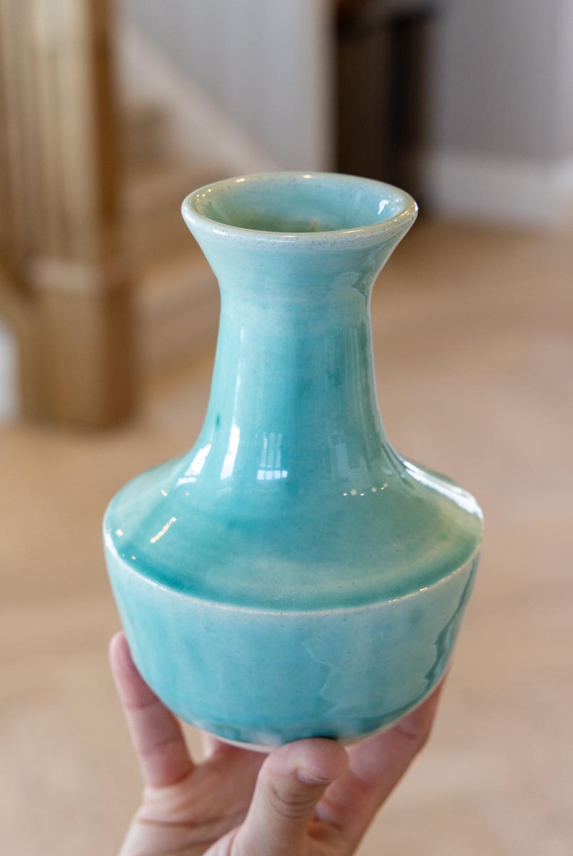 SET OF 2 Medium & Large Decorative Clear Turquoise Vases