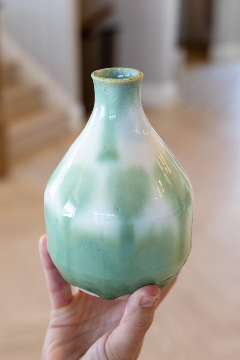Medium Small Decorative Stoneware Pot (Greens & Creams)