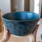 XL Hand-Ringed Decorative Stoneware Serving Bowl (Charcoal & Cerulean)