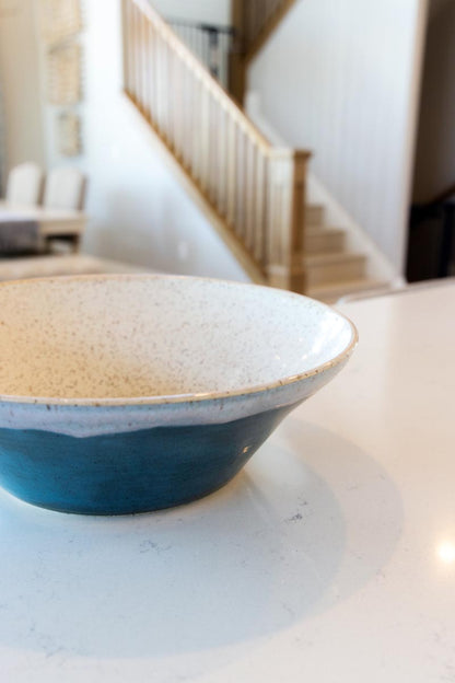 XL Speckled Stoneware Serving Bowl (Iced Dark Teal & Whites)