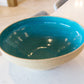 XL Speckled Tan & Turquoise Stoneware Serving Bowl