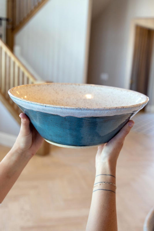 XL Speckled Stoneware Serving Bowl (Iced Dark Teal & Whites)