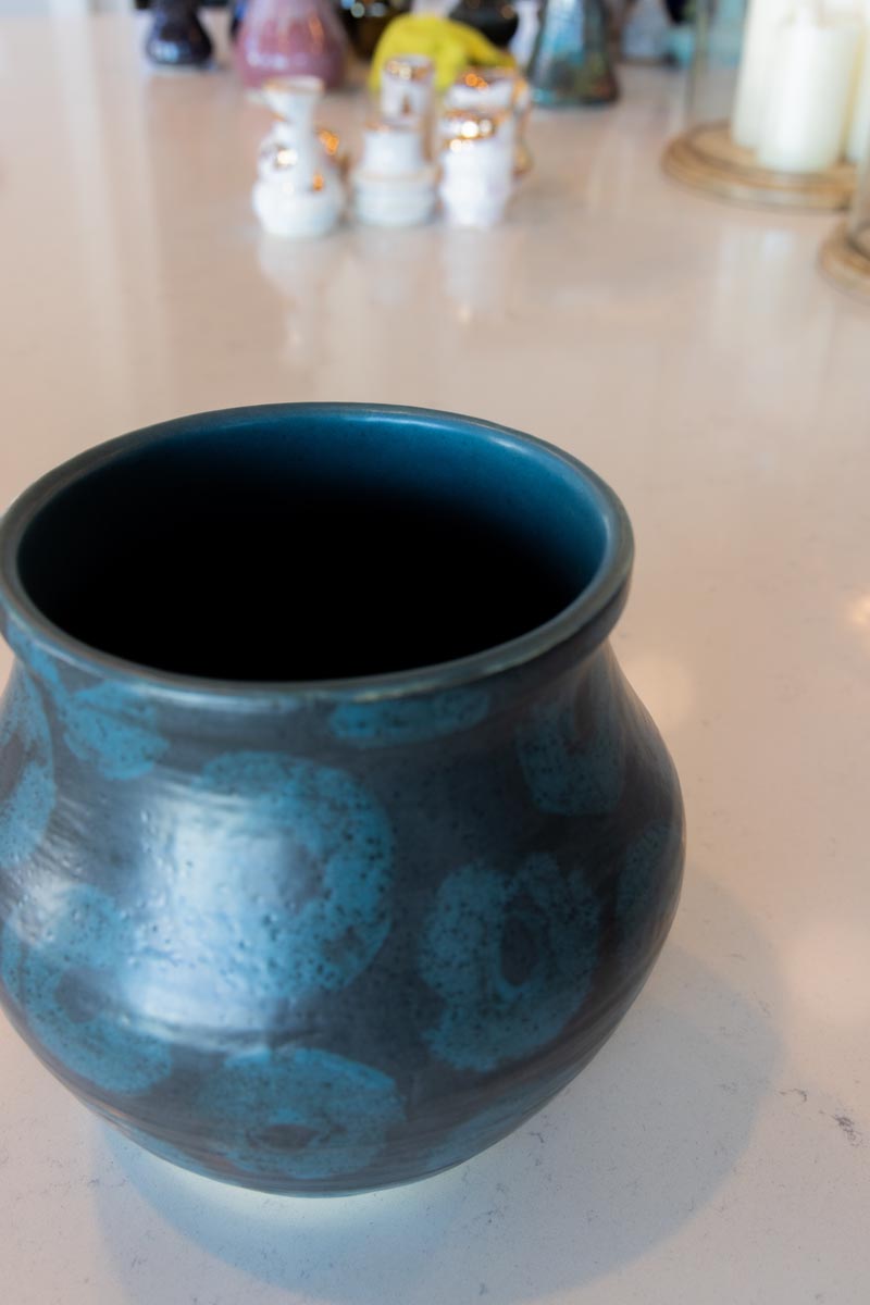 XXXL Hand-Ringed Extra-Thick Stoneware Planter Pot (Charcoal & Cerulean)