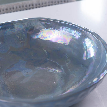 Large Nerikomi Stoneware "Mother of Pearl" Serving/Decorative Bowl - Blues, Grays, & Creams (Alchemy Collection)