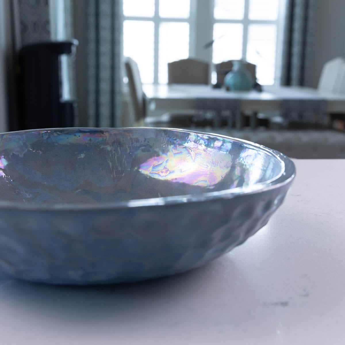 Large Nerikomi Stoneware "Mother of Pearl" Serving/Decorative Bowl - Blues, Grays, & Creams (Alchemy Collection)