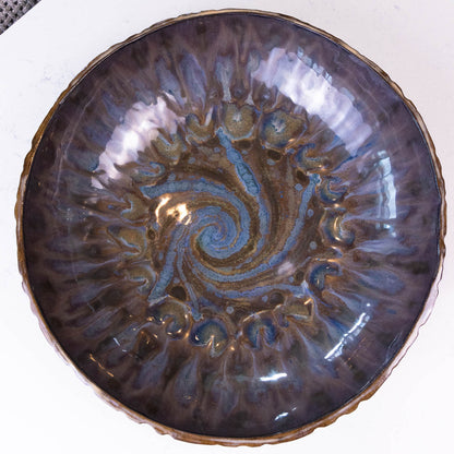 XXL Black Stoneware Serving/Decorative Bowl - Dark Blues & Tans with Swirl (Alchemy Collection)