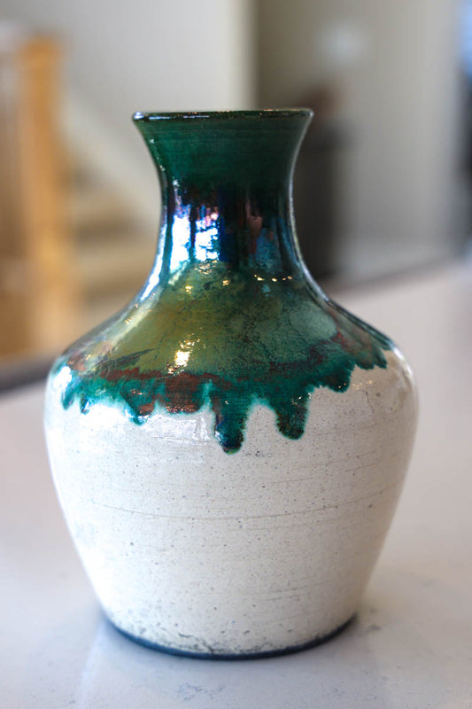 Large Raku-Fired Decorative Pot (Creams, Greens, & Coppers)