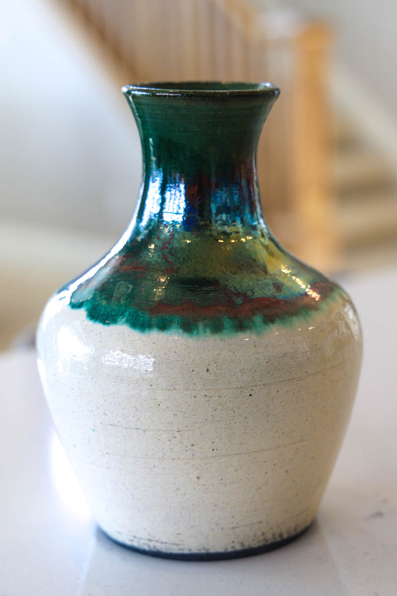 Large Raku-Fired Decorative Pot (Creams, Greens, & Coppers)