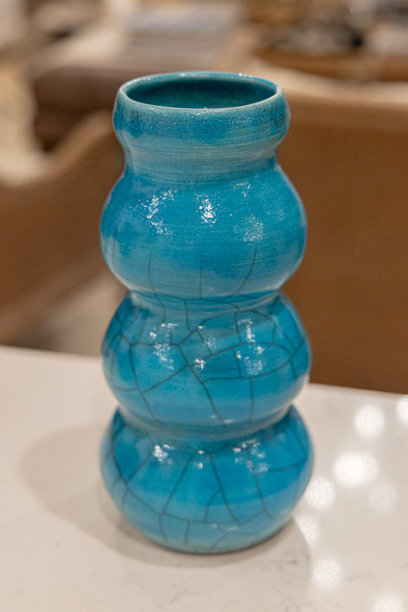 Large Raku Pottery Decorative  Pot/Vase (Large Crackle Turquoise)