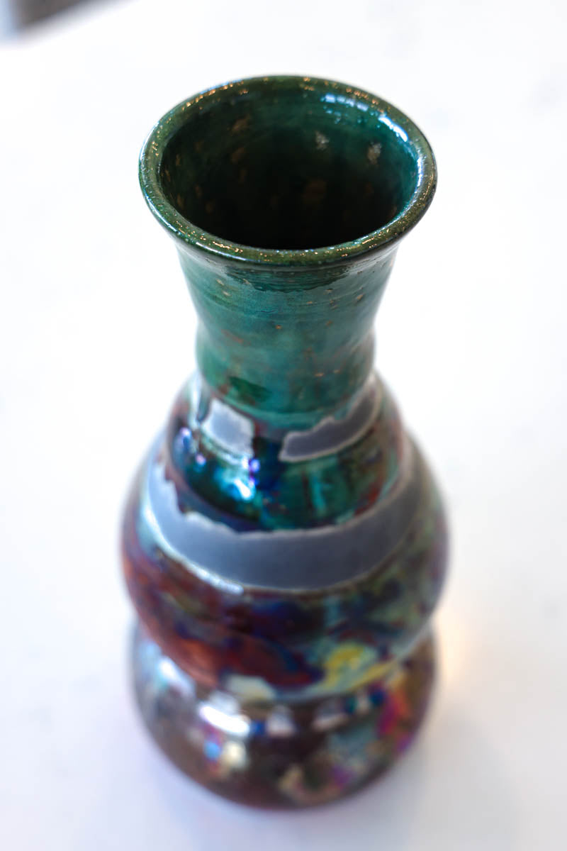XL Raku-Fired Tall Decorative Pot (Blacks, Greens, & Coppers)