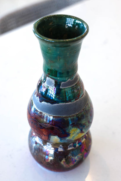 XL Raku-Fired Tall Decorative Pot (Blacks, Greens, & Coppers)