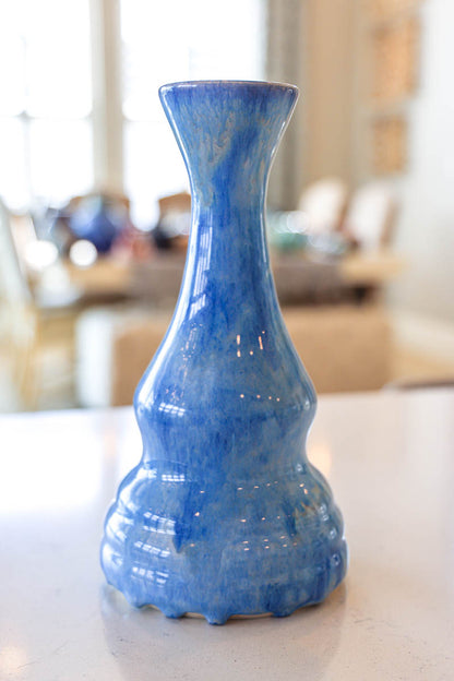 Large Gooseneck Retro-Contemporary Decorative Pot (Blues & Creams)