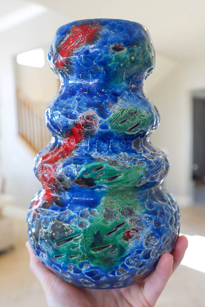 XL Raku-Fired Decorative Indi-Vibrant Pot (Blues, Reds, Greens)
