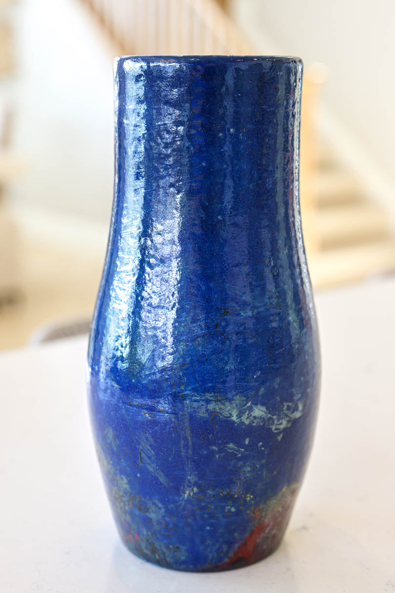 XL Raku-Fired Decorative Multi-Stem Flower Vase (Cobalt Blue & Copper)