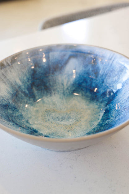 Large Cement-Style Contemporary Serving Bowl (Grays, Blues, & Whites)