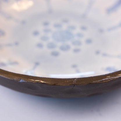 Large Dark Chocolate Stoneware Serving/Decorative Bowl - Blues & Creams (Alchemy Collection) SECONDS