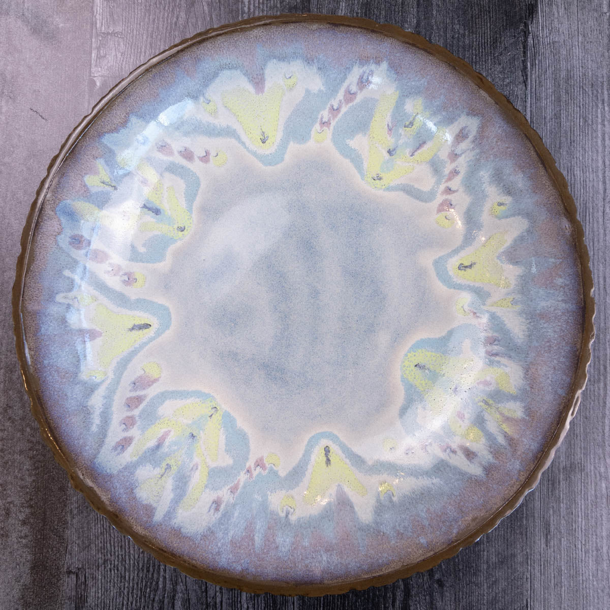 XXL Dark Chocolate Stoneware Serving/Decorative Bowl - Greens, Blues, & Creams (Alchemy Collection)