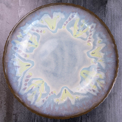 XXL Dark Chocolate Stoneware Serving/Decorative Bowl - Greens, Blues, & Creams (Alchemy Collection)