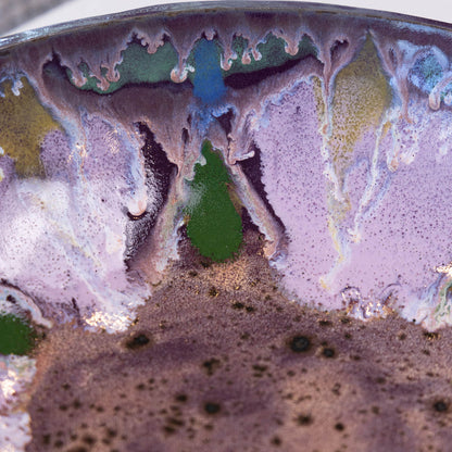 XXL Dark Chocolate Stoneware Serving/Decorative Bowl - Purple Floral Design (Alchemy Collection)