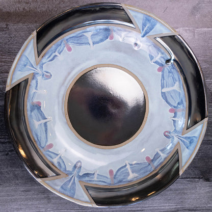 XXL Gray Stoneware Serving/Decorative Bowl - Reflective Surface with Blues, Creams, & Purples (Alchemy Collection)