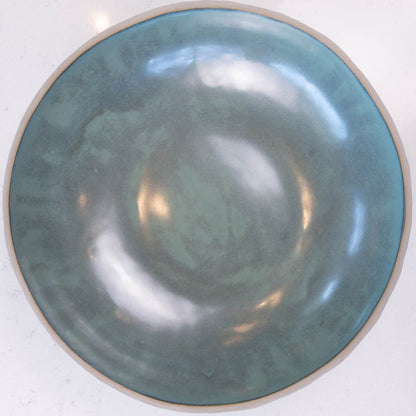 XXL Gray Stoneware Serving/Decorative Bowl Mottled Green (Alchemy Collection)