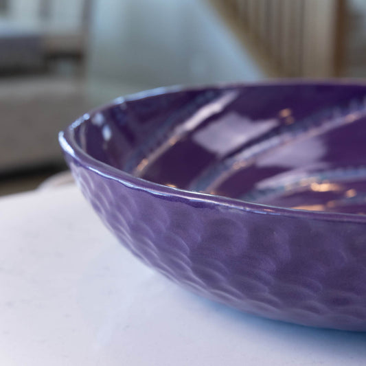XXL Stoneware Serving/Decorative Bowl - Grooved Dark Earthy Purple (Alchemy Collection)