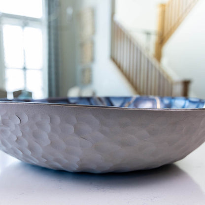 XXL Gray Stoneware with REAL GOLD Accents Serving/Decorative Bowl Stone and Lines Effect (Alchemy Collection)