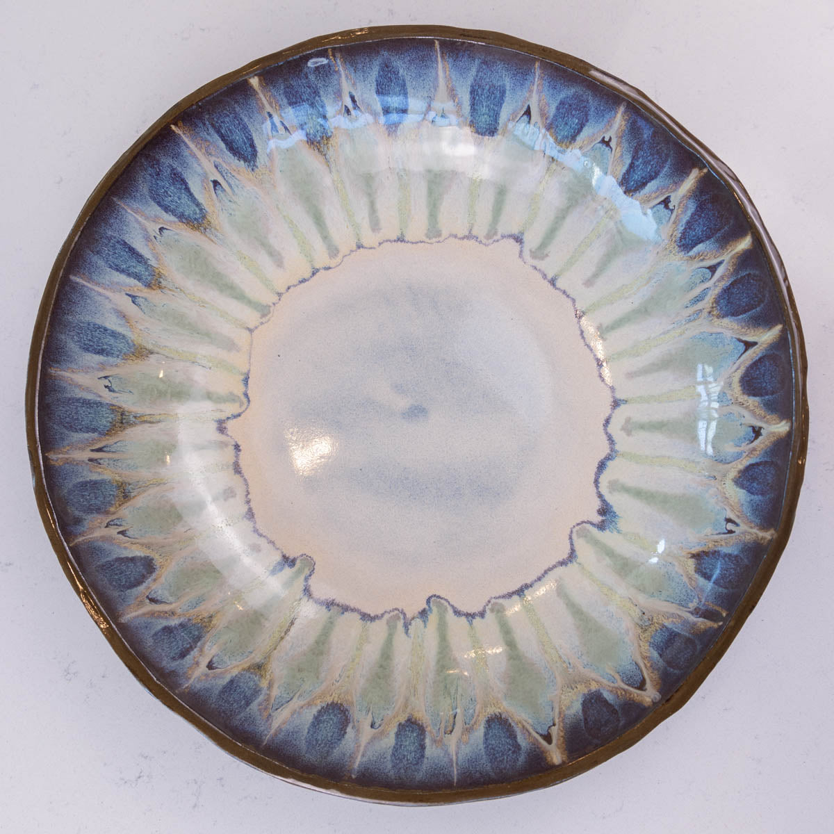 XXL Dark Chocolate Stoneware Serving/Decorative Bowl - Creams, Blues, & Greens (Alchemy Collection)