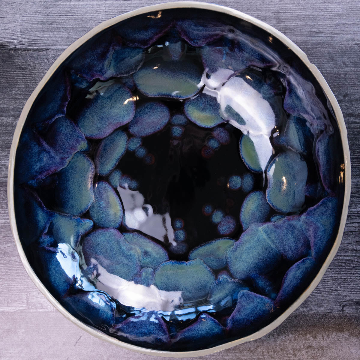 XXL Gray Stoneware Serving/Decorative Bowl - Black & Neons (Alchemy Collection) SECONDS