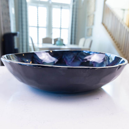 XXL Gray Stoneware Serving/Decorative Bowl - Black & Neons (Alchemy Collection) SECONDS
