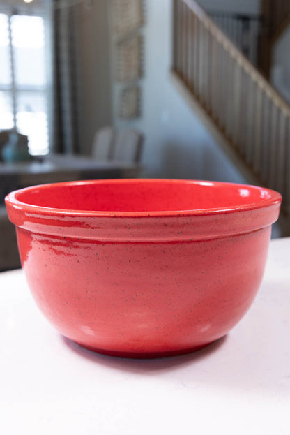 Bowl #12 XL Speckled Stoneware Party Red Rimmed Serving Bowl (Big Bowl Series)