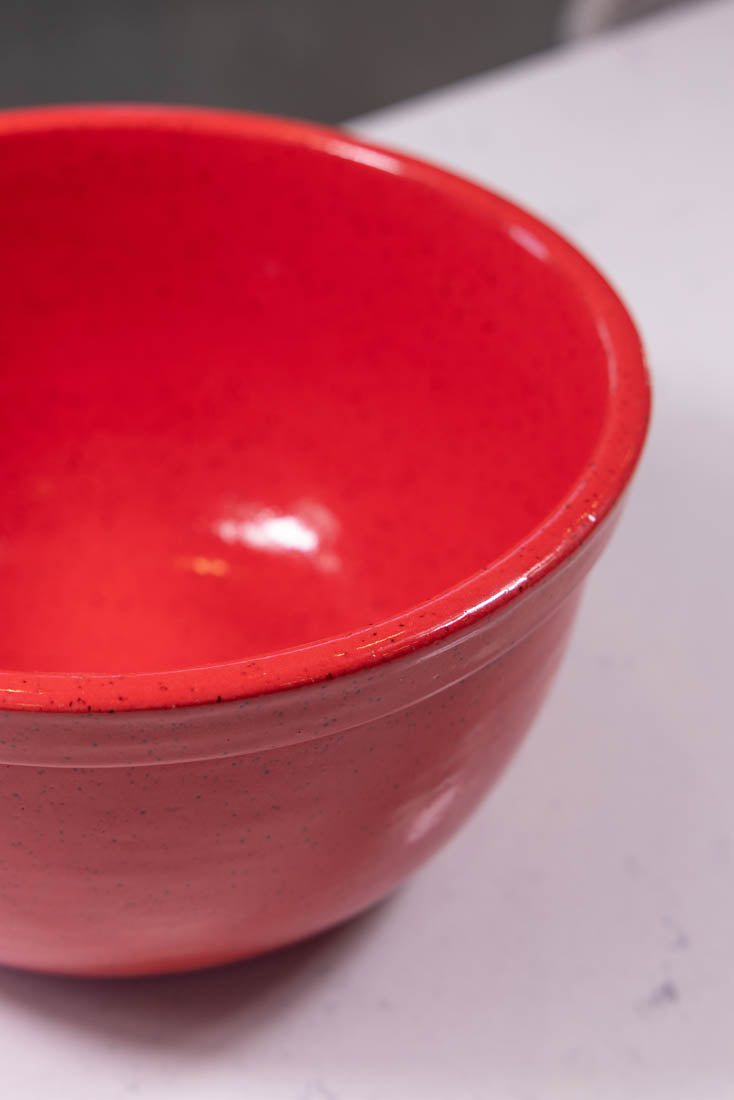 Bowl #12 XL Speckled Stoneware Party Red Rimmed Serving Bowl (Big Bowl Series)