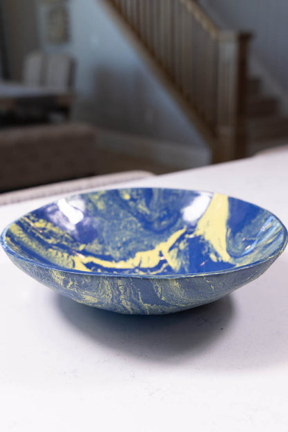Bowl #22 Large Porcelain Nerikomi Navy Blue & Yellow Serving Bowl (Big Bowl Series)