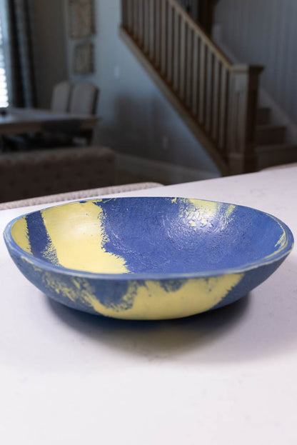 Bowl #21 Large Porcelain Nerikomi Navy Blue & Yellow Serving Bowl (Big Bowl Series)