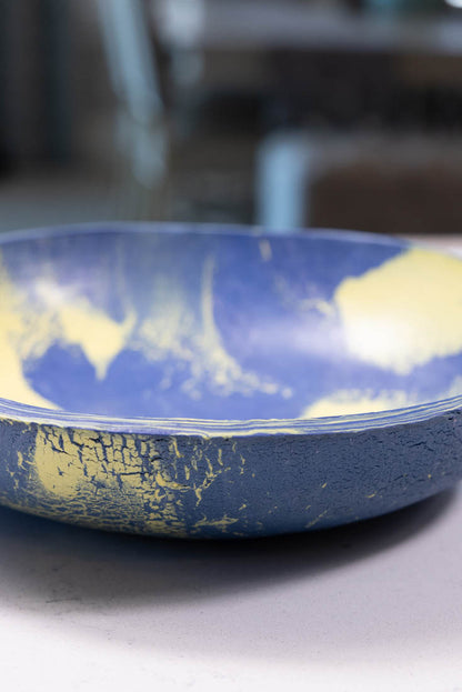 Bowl #21 Large Porcelain Nerikomi Navy Blue & Yellow Serving Bowl (Big Bowl Series)