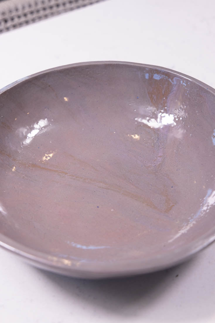 Bowl #19 Large Porcelain Nerikomi Grey, Pink, & Brown Serving Bowl (Big Bowl Series)