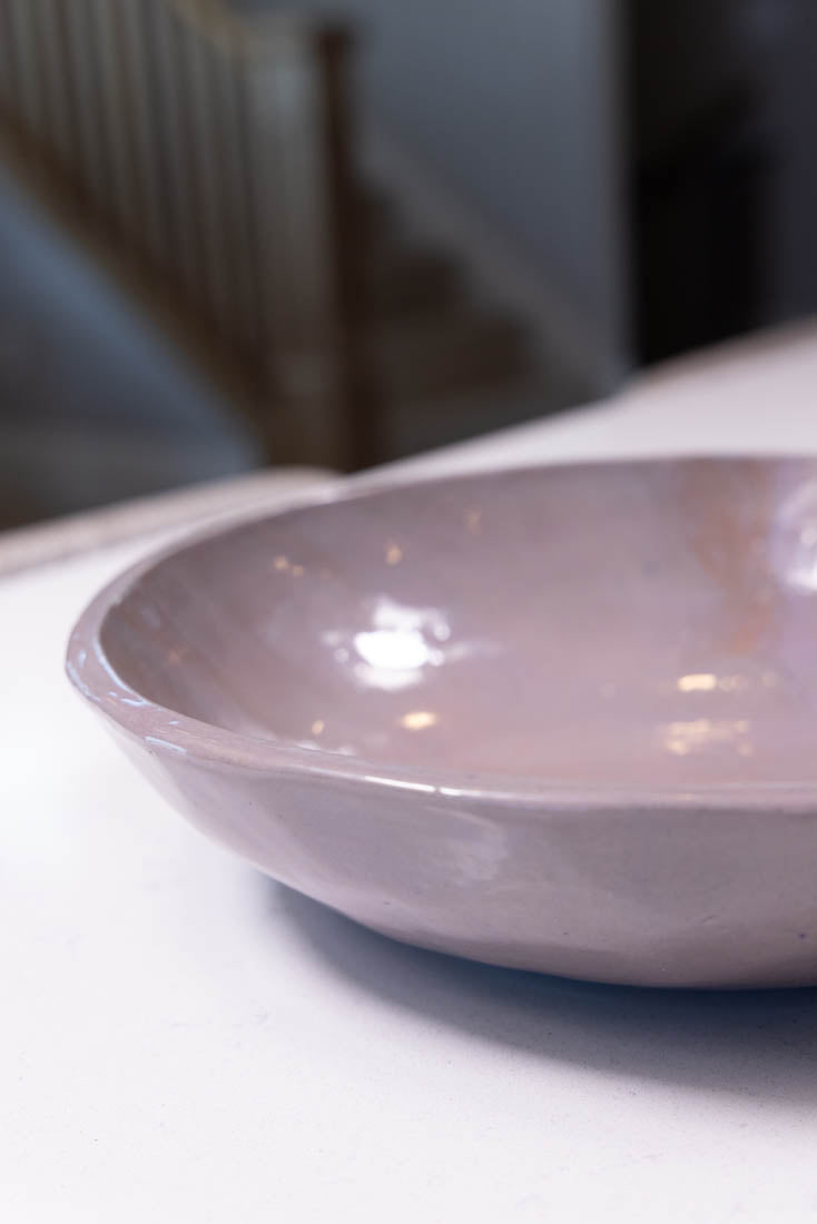 Bowl #19 Large Porcelain Nerikomi Grey, Pink, & Brown Serving Bowl (Big Bowl Series)