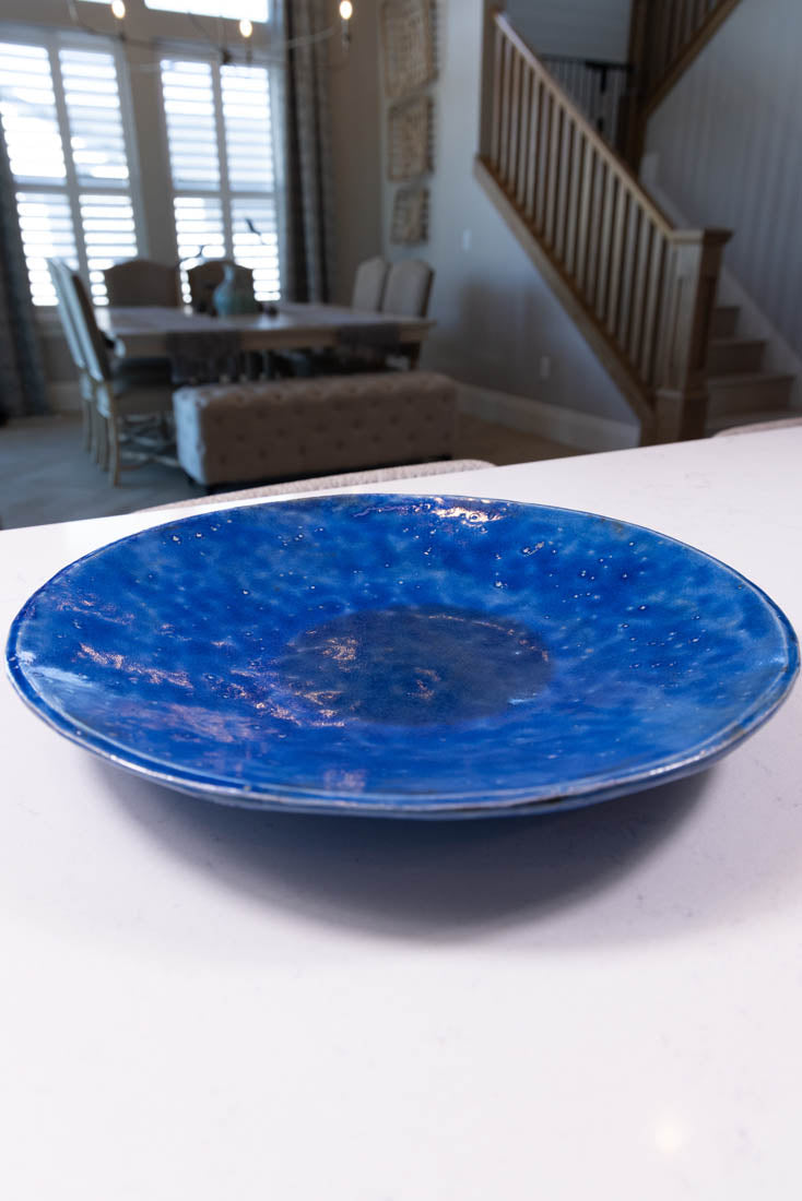 Bowl #23 XL Raku Royal Blue Decorative Bowl/Platter (Big Bowl Series) Seconds