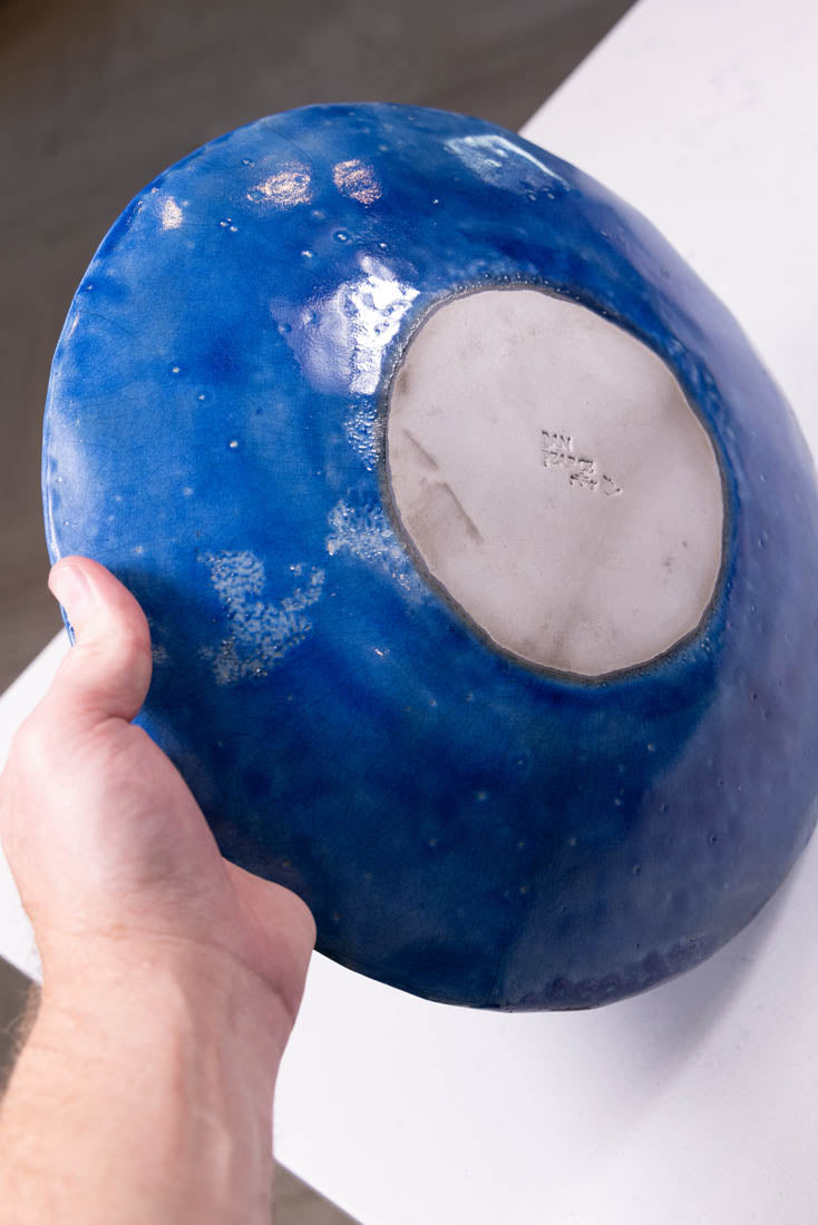 Bowl #23 XL Raku Royal Blue Decorative Bowl/Platter (Big Bowl Series) Seconds