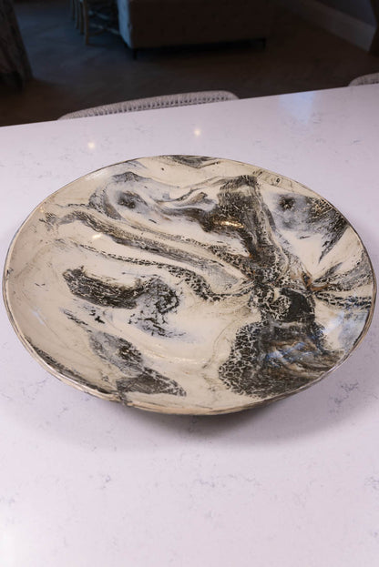 Bowl #34 XXL Stoneware Nerikomi Serving or Decorative Bowl with the Rare Beautiful Crack (Big Bowl Series)